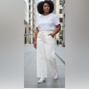 Universal thread wide leg,white denim elastic waist,drawstring White Denim Pants